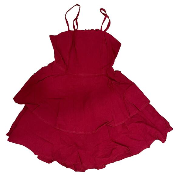 HALARA Adjustable Strap Tie Back Tiered Ruffle Flowy Mini Dress Red Medium NEW - Picture 5 of 8